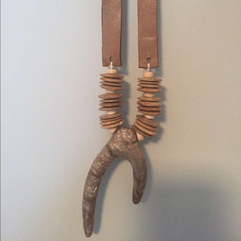 Antler Style Leather and Wood Necklace