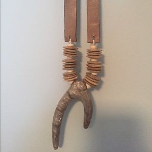 Antler Style Leather and Wood Necklace