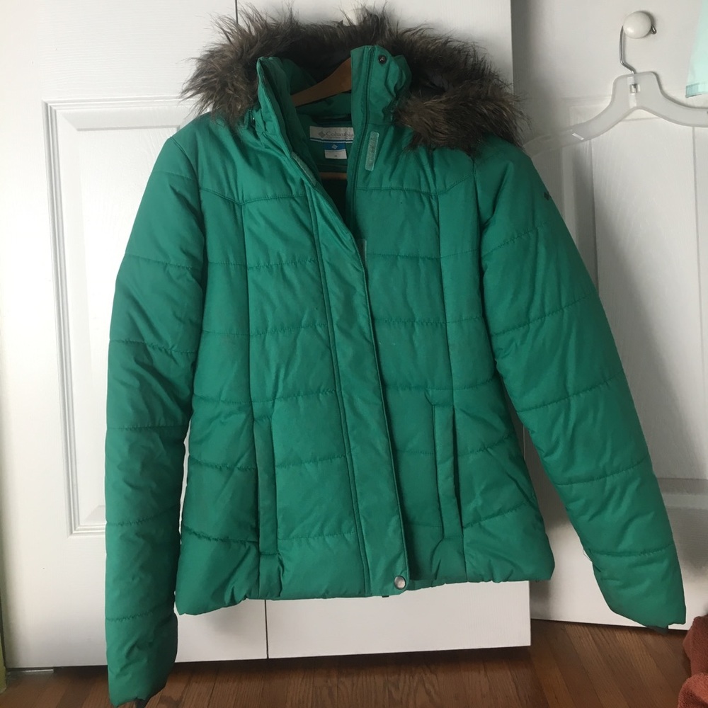 Green Columbia coat with fur hood