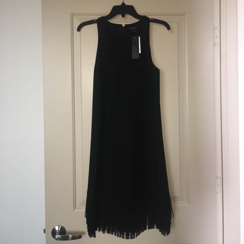 Banana Republic Sleeveless Black Dress w/ Fringe