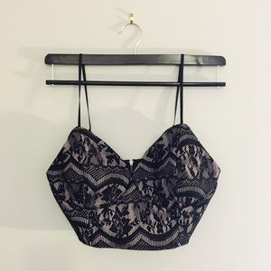 Sexy Black and Cream Laced Very Cropped Top