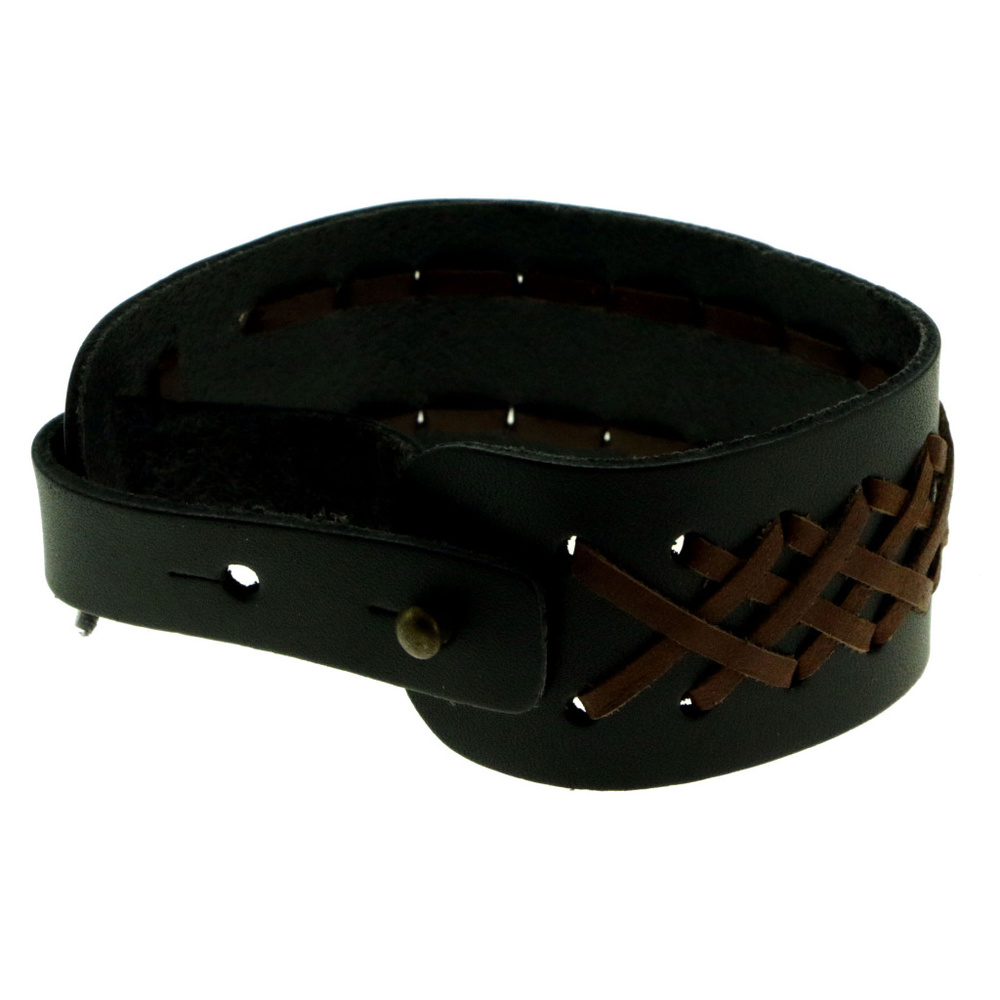 Black faux leather strap bracelet woven 9B14M