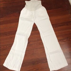 White linen maternity pants