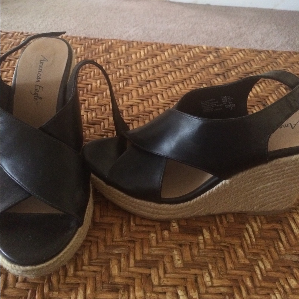 Open toe black wedges! Worn once!