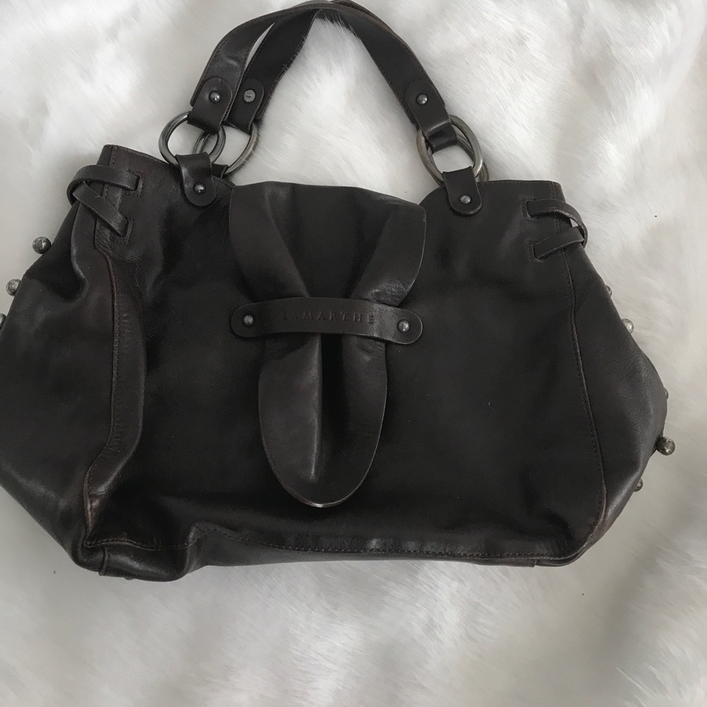 Gently used genuine leather lamarthe brown bag