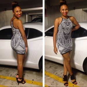 Geometric Black and White Bodycon Dress