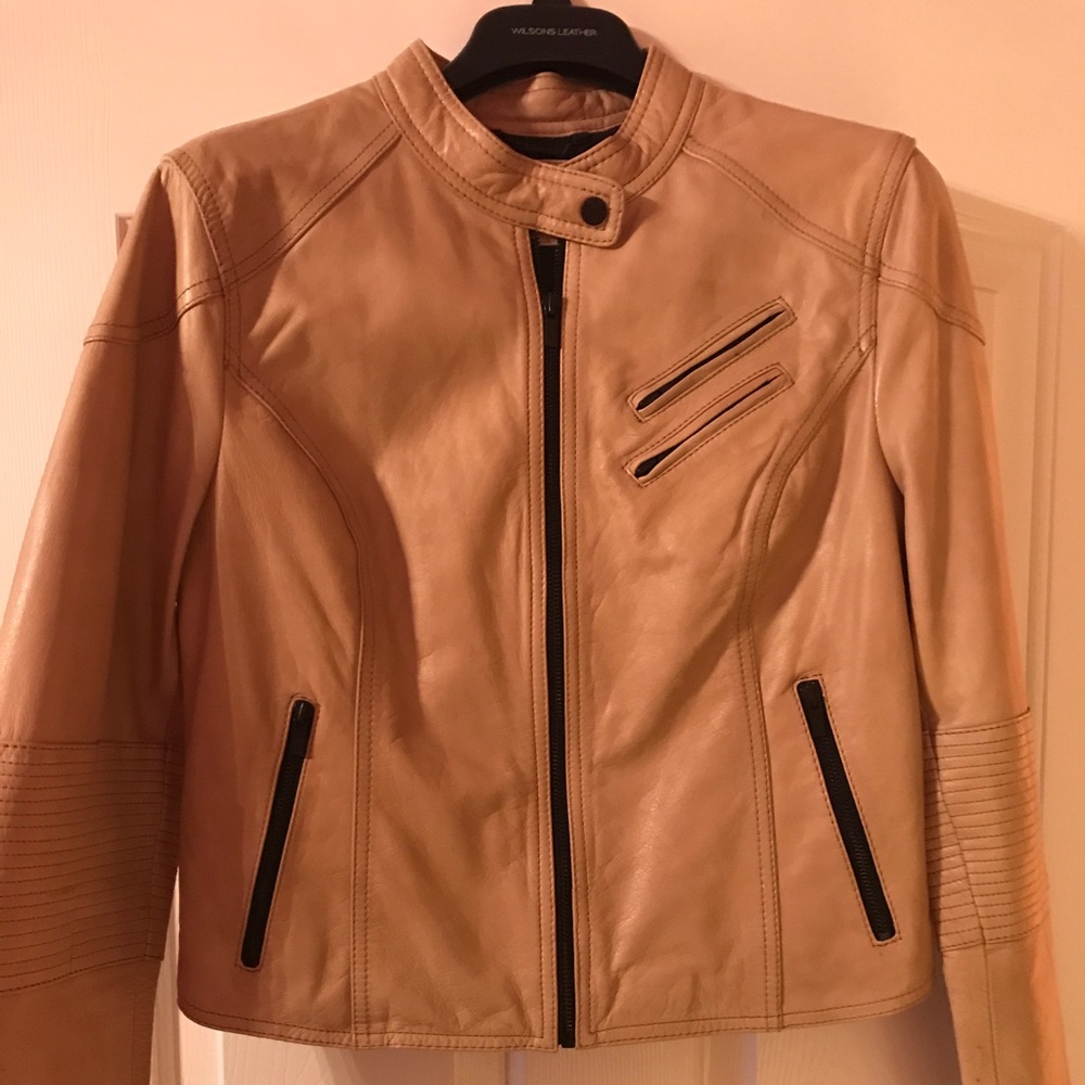 Leather Motorcycle Jacket- Camel-Size Large