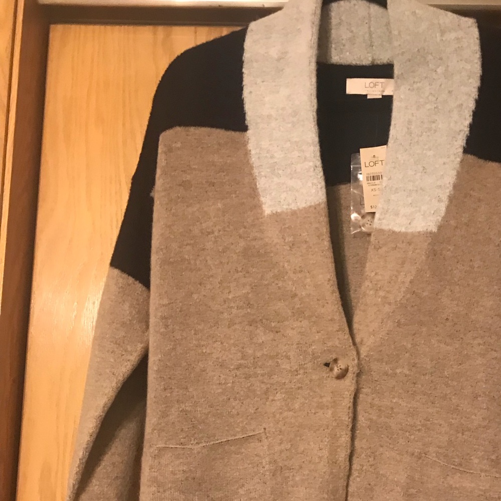 Loft Cozy Sweater Coat - Tan/navy