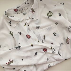 Long Sleeve Button Up Fun Patterned Blouse