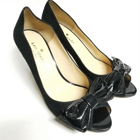 Kate Spade NY suede bow heels black - Picture 1 of 5