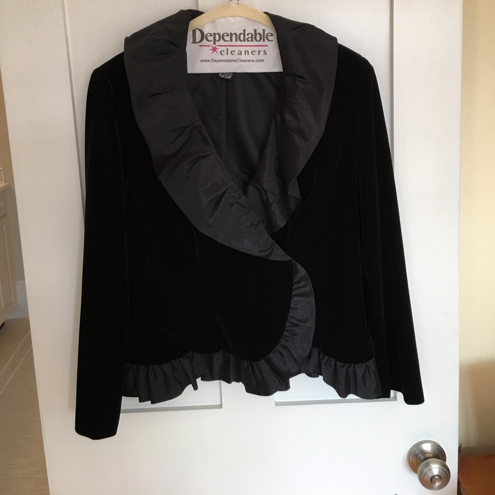 Velvet Evening Jacket with ruffled trim.