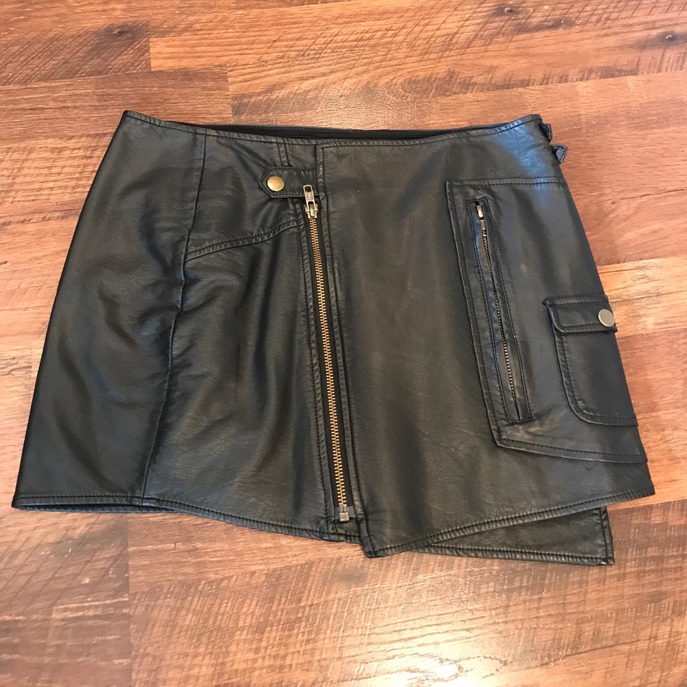 Black faux leather utility style skirt