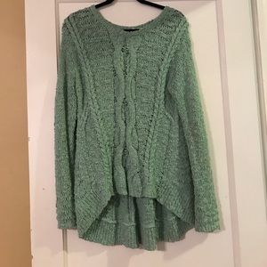 Mint Green High Low Cable Knot Sweater