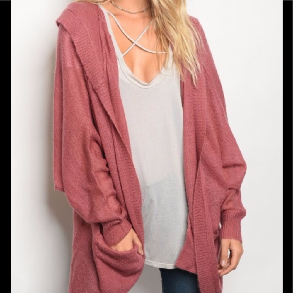 Last one! Rose knit boyfriend hooded open cardigan