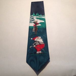 Christmas golf tie with reindeer caddy