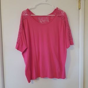 Lane Bryant pink 3/4 sleeve top with lace insert