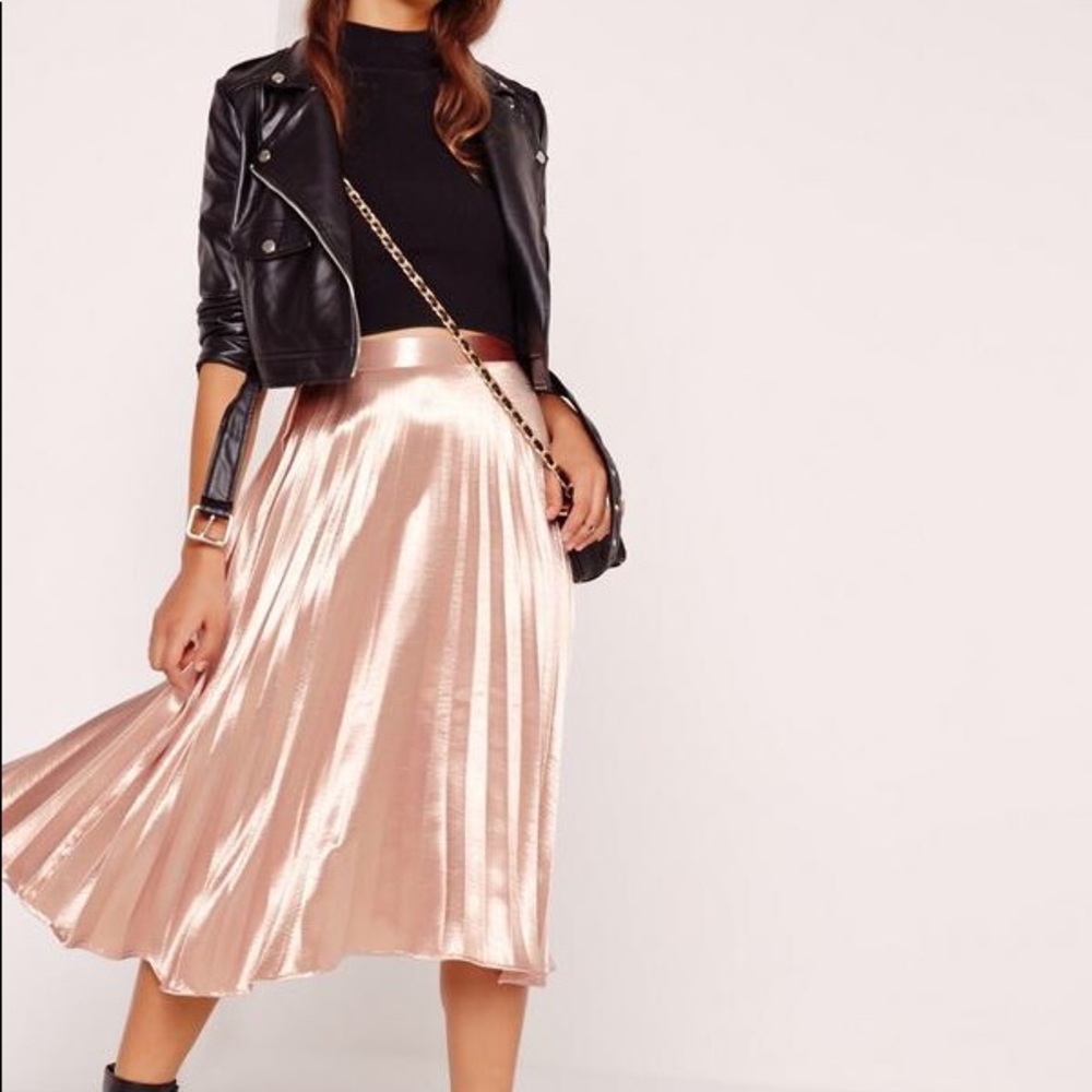 Metallic Rose Gold Pleated Skirt