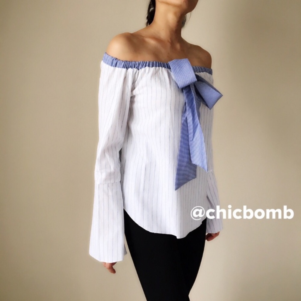 LAST CALL.MANGO Off shoulder poplin shirt top - Picture 2 of 4