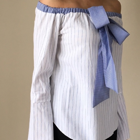 LAST CALL.MANGO Off shoulder poplin shirt top - Picture 3 of 4
