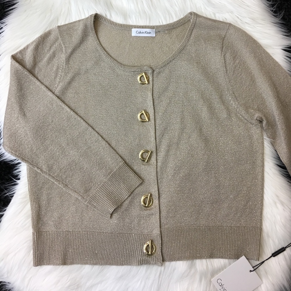 Calvin Klein Gold Button Down Light Weight Sweater