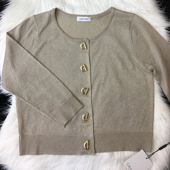 Calvin Klein Gold Button Down Light Weight Sweater - Picture 1 of 6