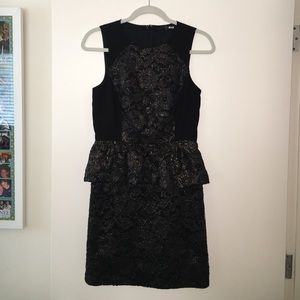 Tibi Black and Gold Peplum Dress