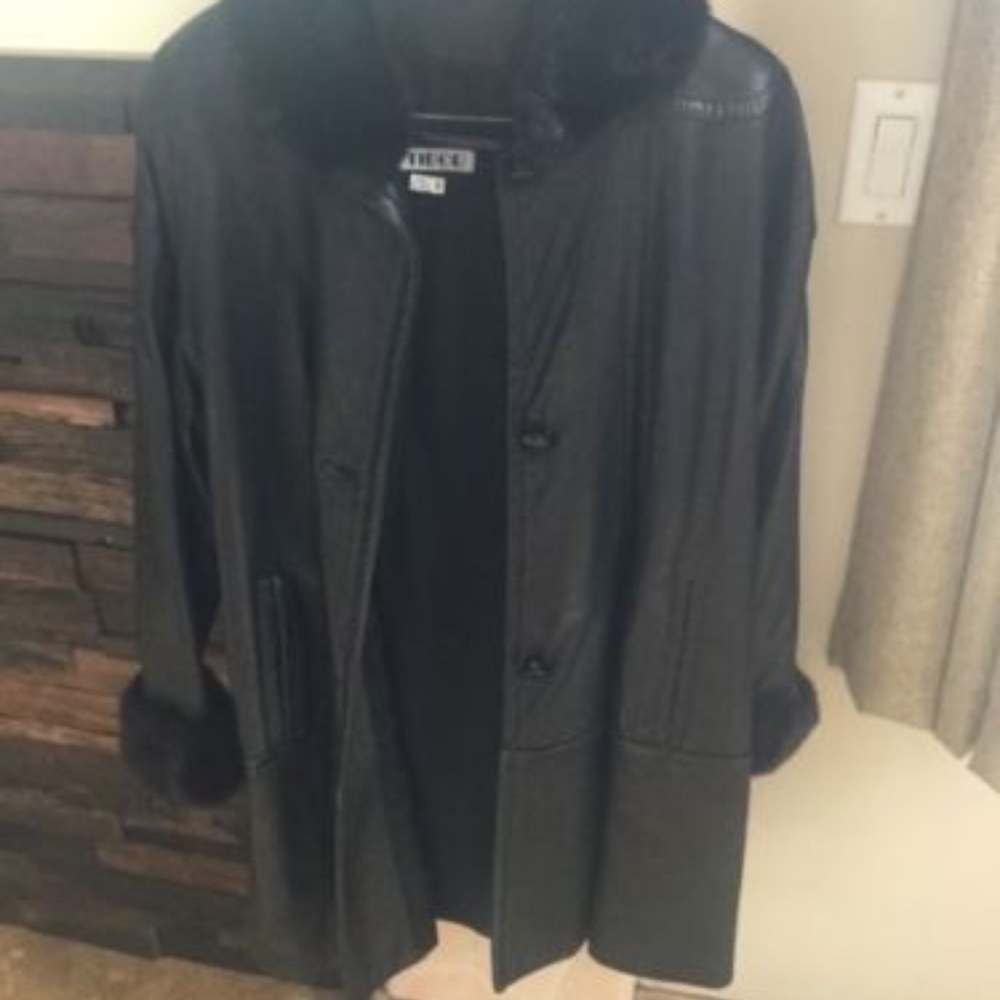 Women's Tibor A Line Black Leather Coat Black