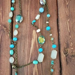 Turquoise and crystal beaded strand necklace