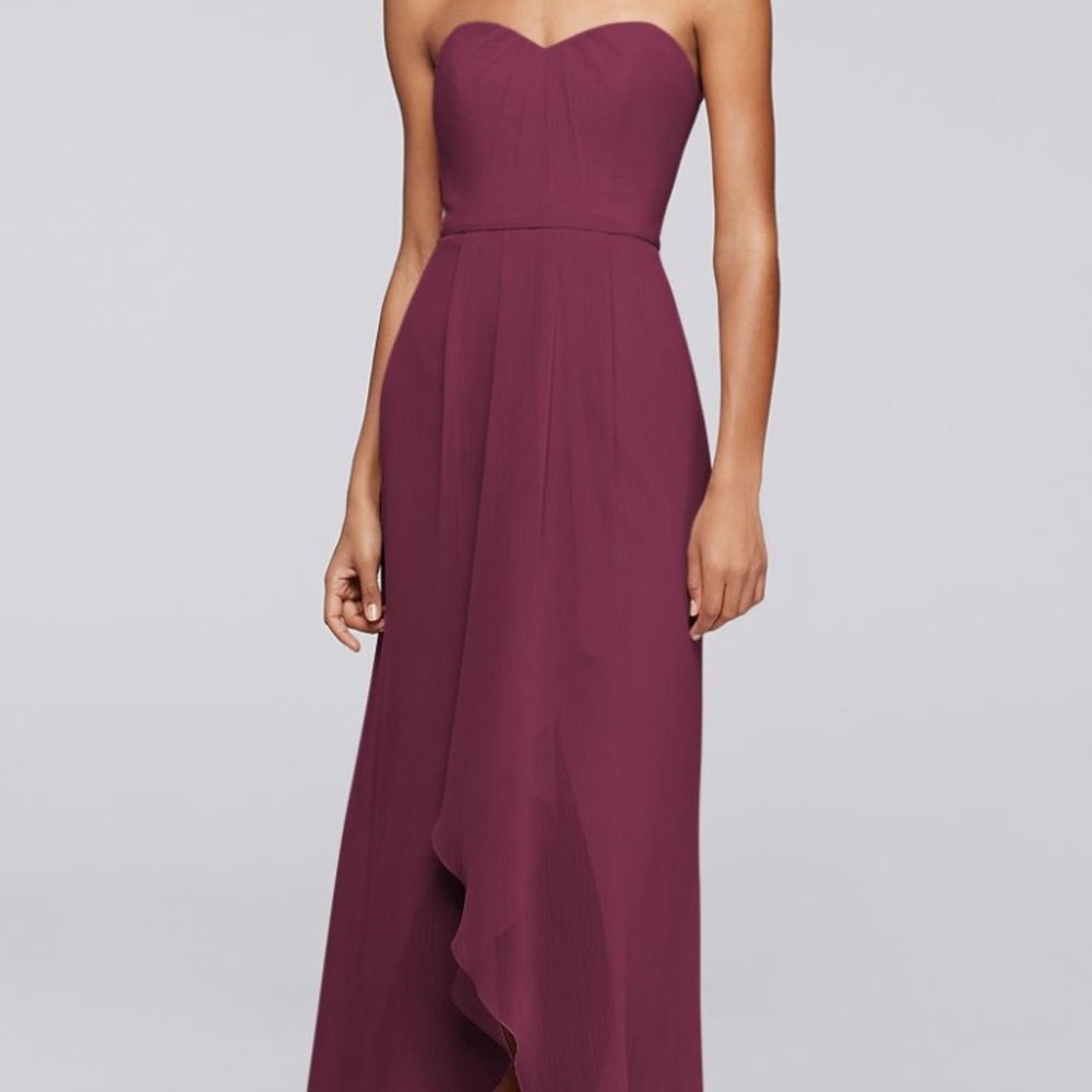 David’s bridal high-low strapless bridesmaid dress
