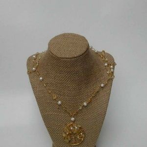 Gemstone Citrine and White  Pearl  Necklace