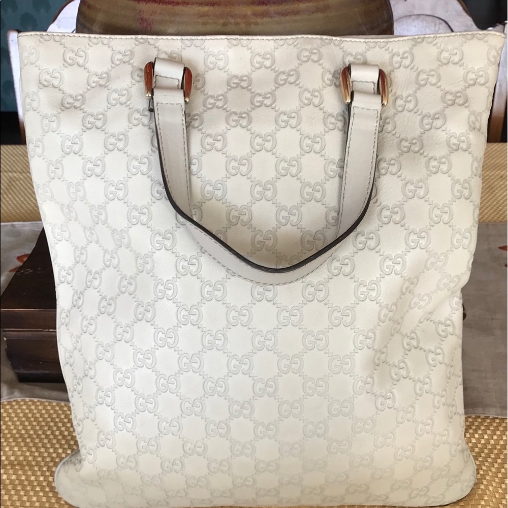 ❌SOLD Gucci White Monogram Leather Portfolio Tote