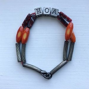 Orange & gray boho HOA bead bracelet