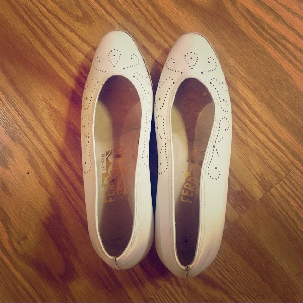 Salvatore Ferragamo White Wedge Pumps