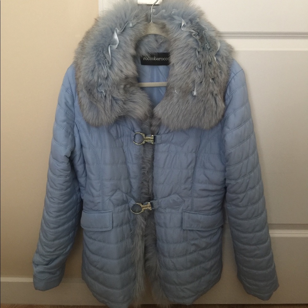 Roccoborocco baby blue jacket with fur lining.