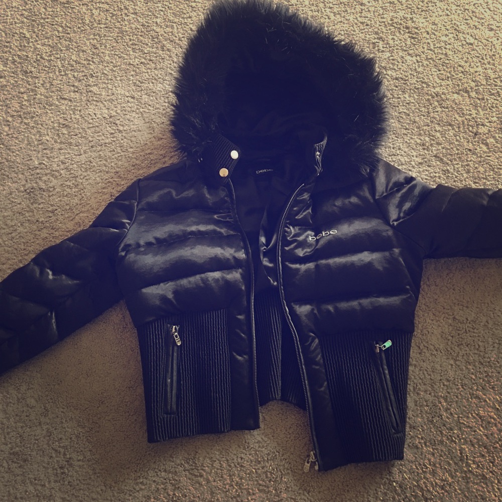 Bebe fur hooded coat