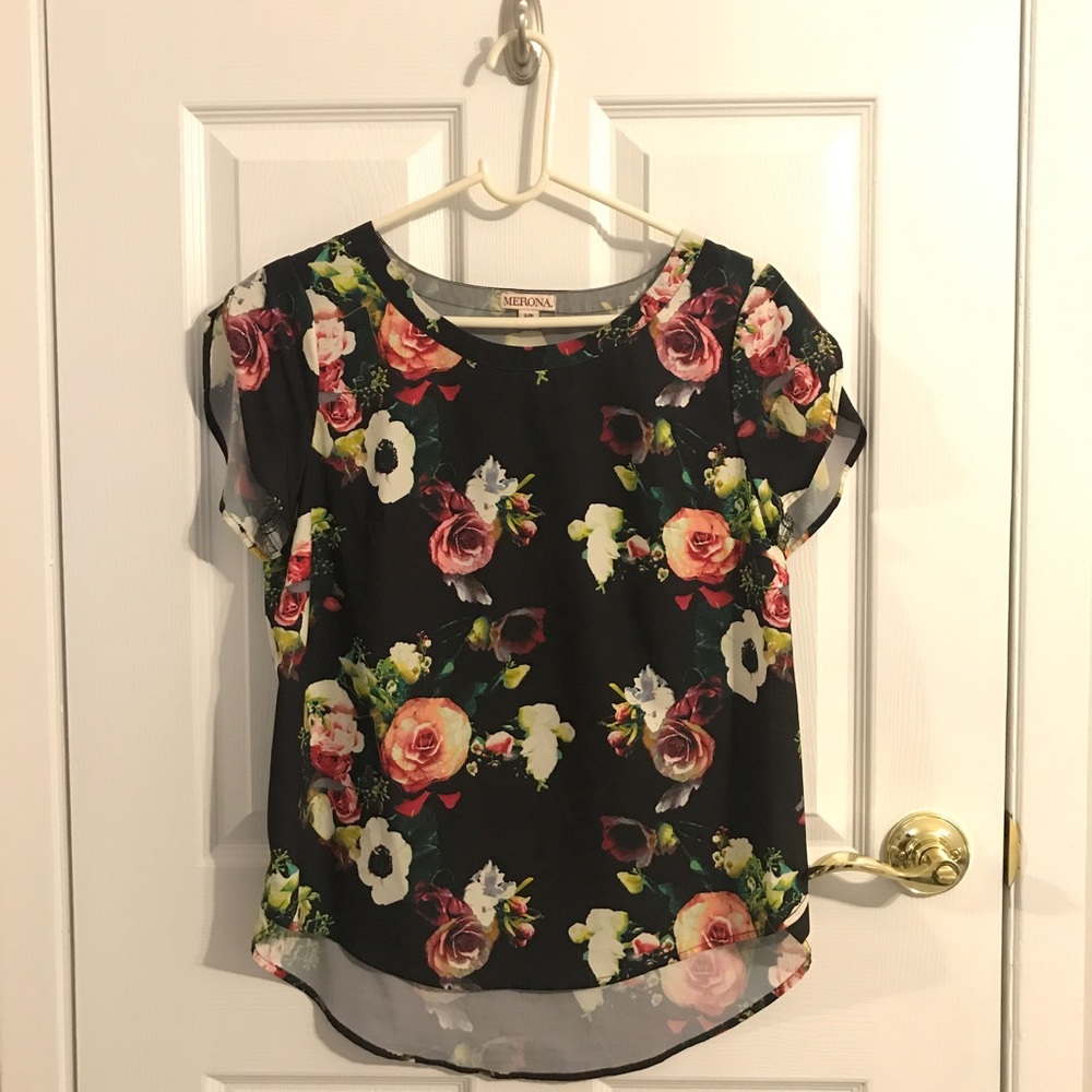 Merona Floral Black Blouse Size S