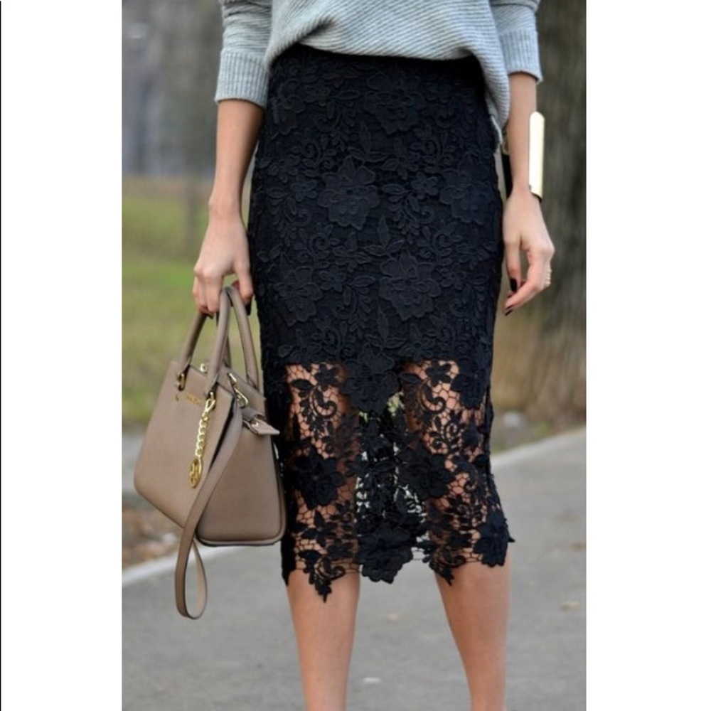 Black lace pencil skirt