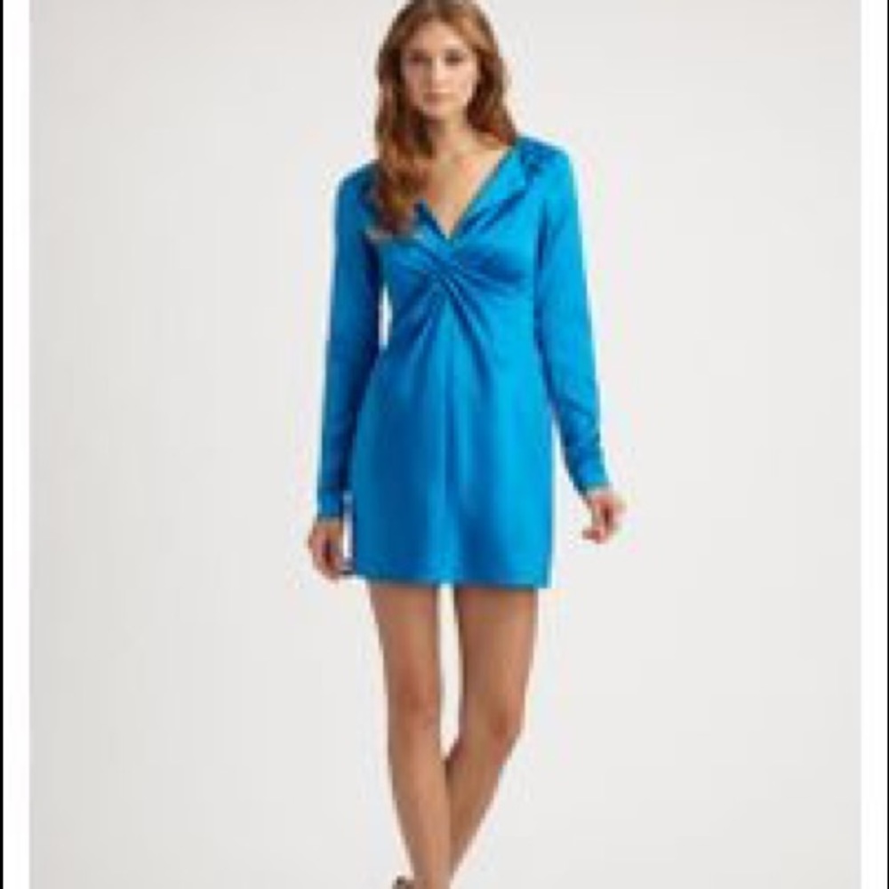 Callula Lillibelle -Blue Stretch Satin,  Twist Front Dress