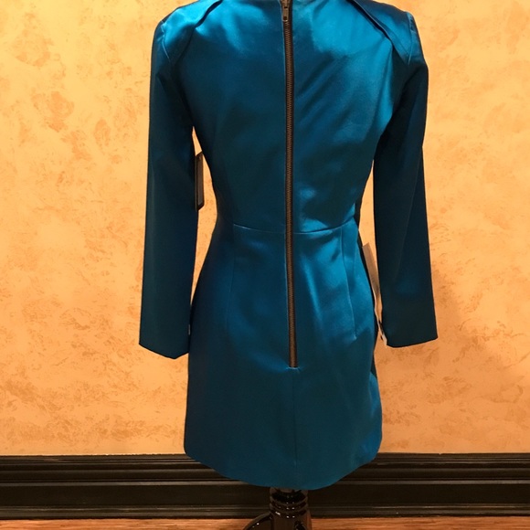 Callula Lillibelle -Blue Stretch Satin, Twist Front Dress - Picture 6 of 7