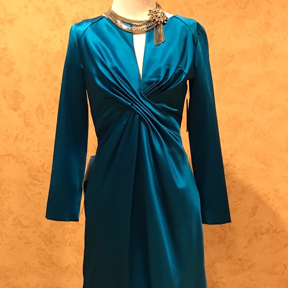 Callula Lillibelle -Blue Stretch Satin, Twist Front Dress - Picture 4 of 7