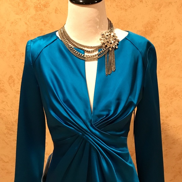 Callula Lillibelle -Blue Stretch Satin, Twist Front Dress - Picture 5 of 7