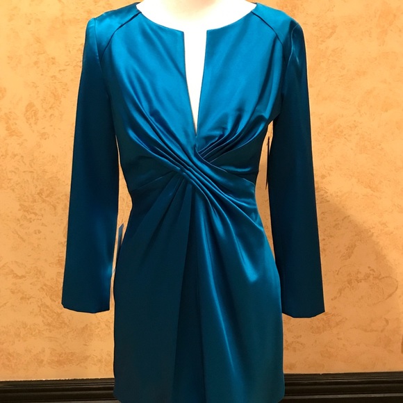 Callula Lillibelle -Blue Stretch Satin, Twist Front Dress - Picture 3 of 7