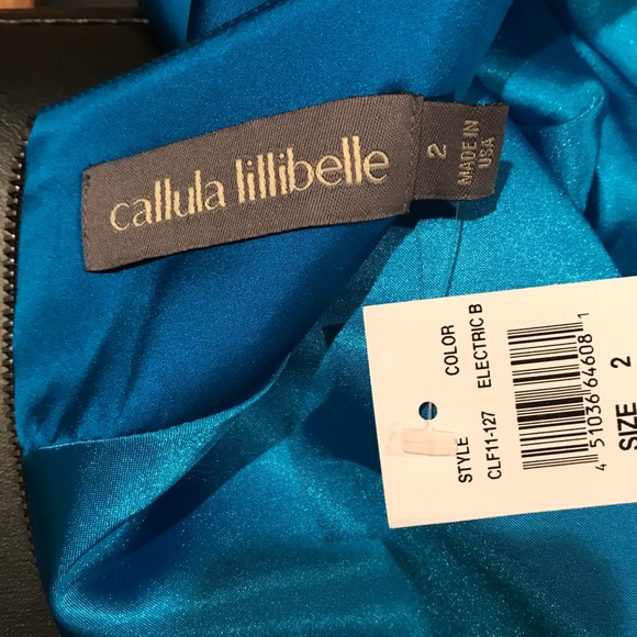 Callula Lillibelle -Blue Stretch Satin, Twist Front Dress - Picture 7 of 7