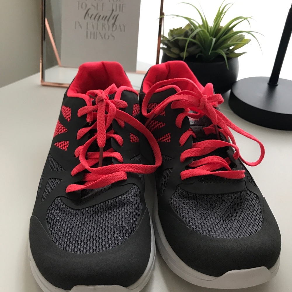 pink and grey running shoes