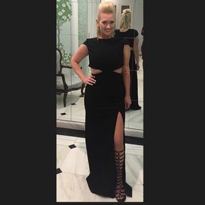 Black cut out short sleeved dress with slit