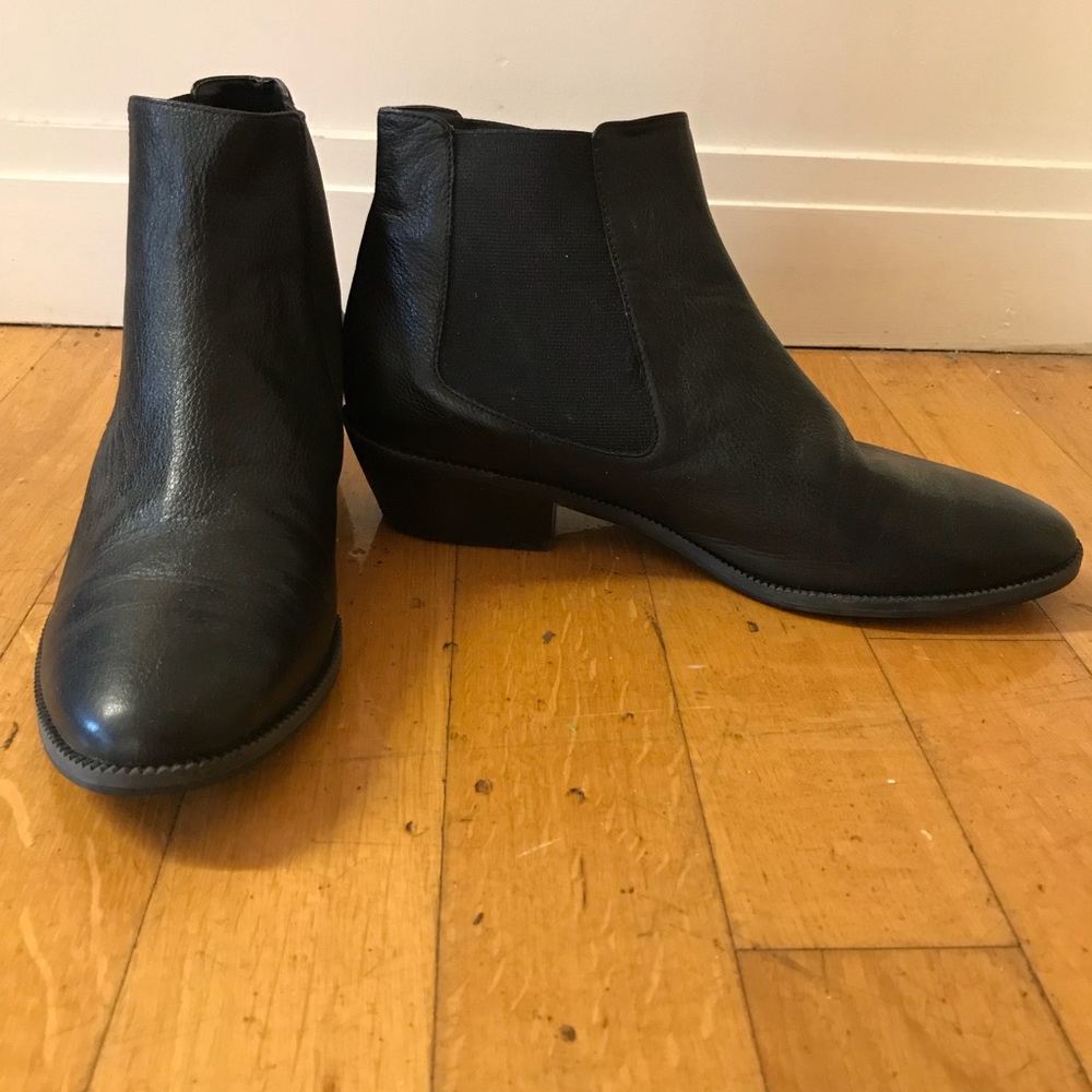Black Leather Chelsea Booties