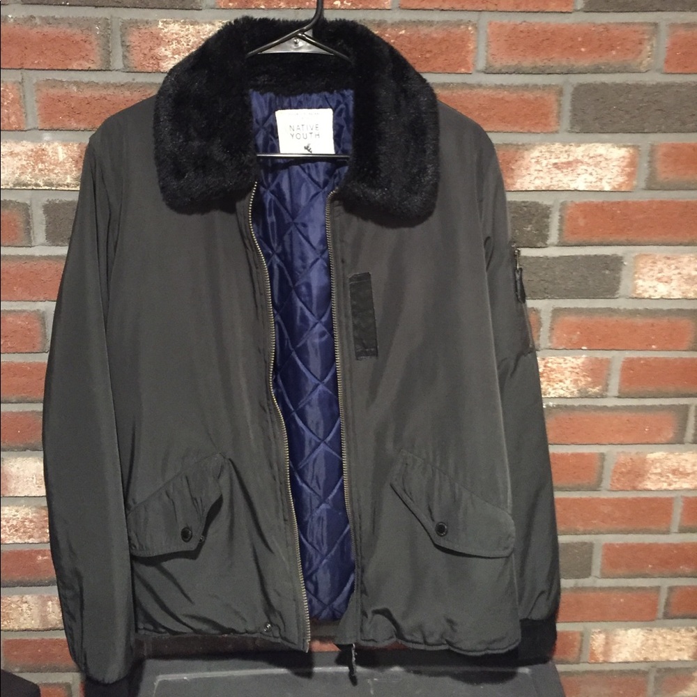 Men's Native Youth Bomber Jacket w/ fur collar -SM
