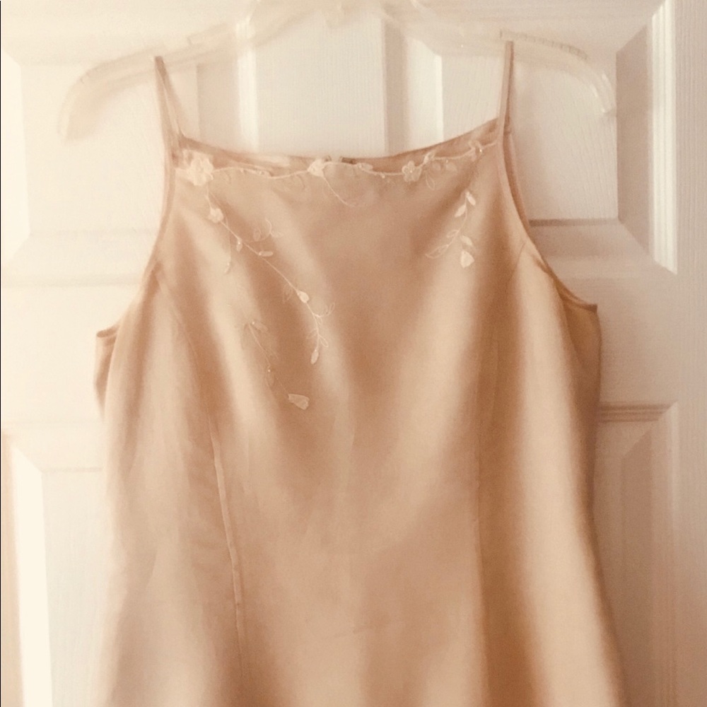 Ann Taylor Satin Cream Beaded Dress