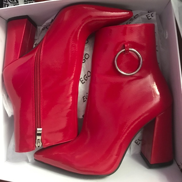 red patent leather booties