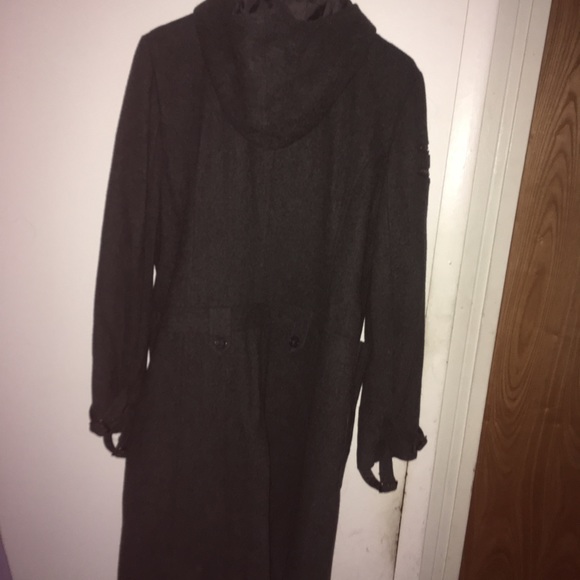 Juniors XL Wool Long Hooded Coat, zippers &buckles - Picture 7 of 8